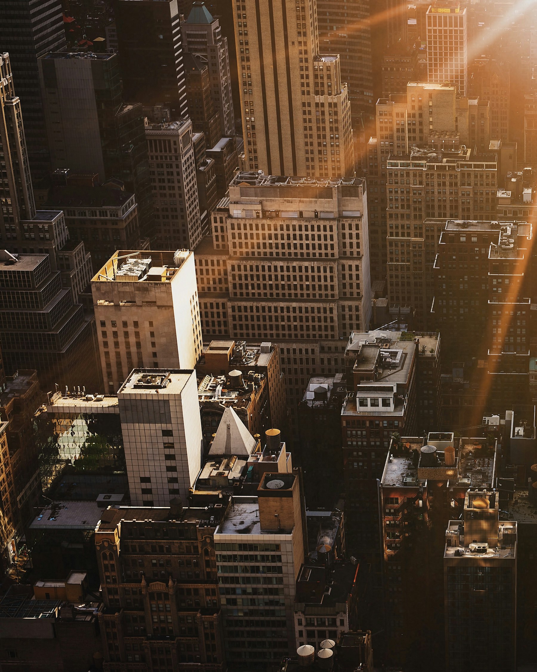 New York city buildings in warm sunlight; illustrative stock photograph.